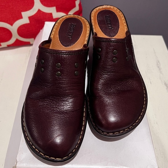 Born Red Leather Mules with Wedge Heel and Chunky Sole - Picture 2 of 9